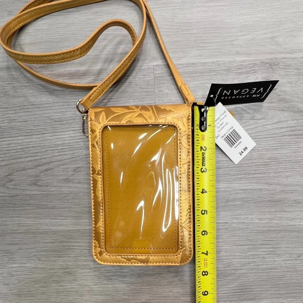 SG Embossed‎ Floral Xbody Phone Screen Goldenrod Vegan Leather Pouch Bag NWT